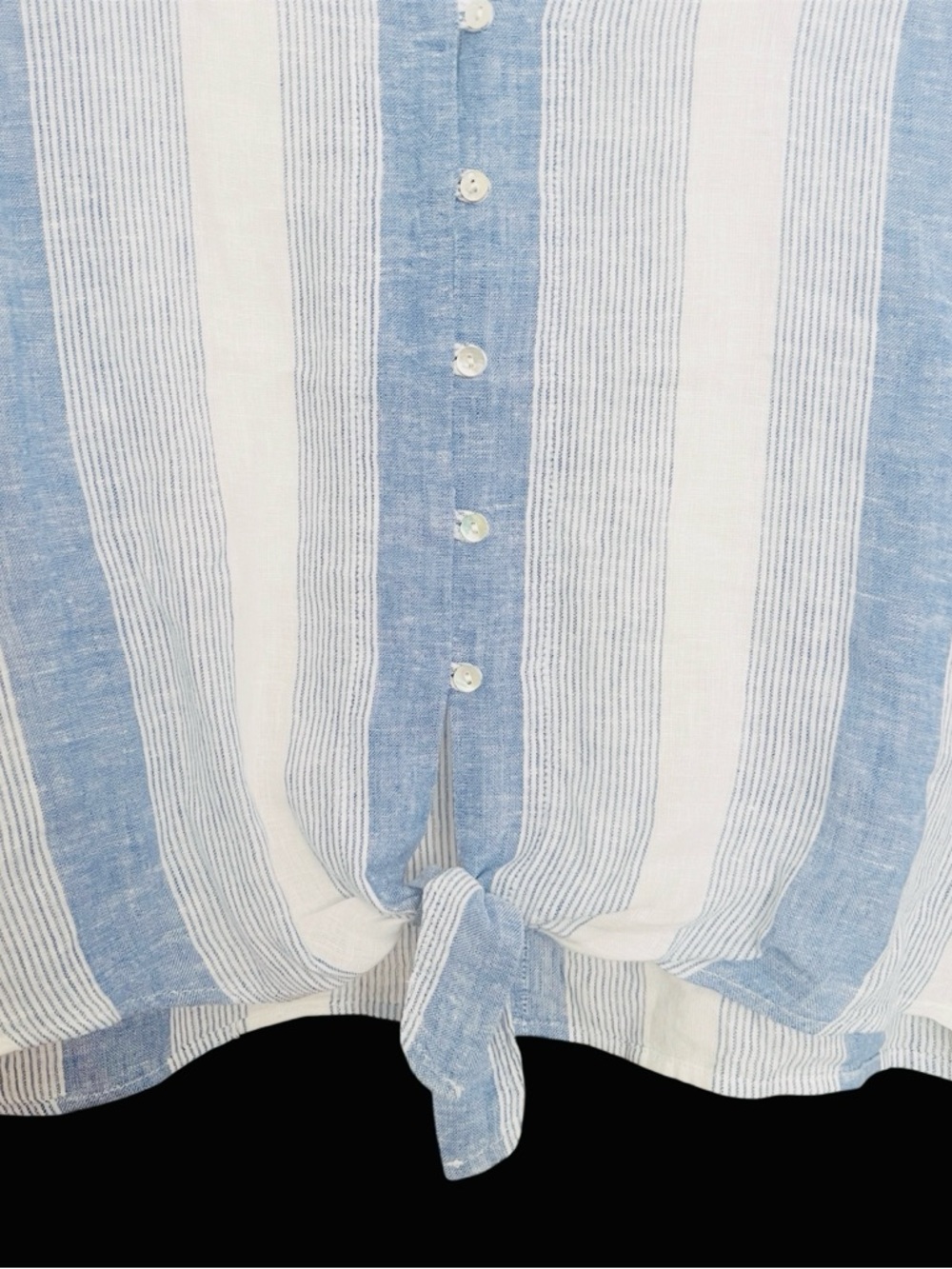 Rails Thea Tie Front Top SZ XS Blue/White Linen Blend Preppy Coastal Vacay - Picture 5 of 10